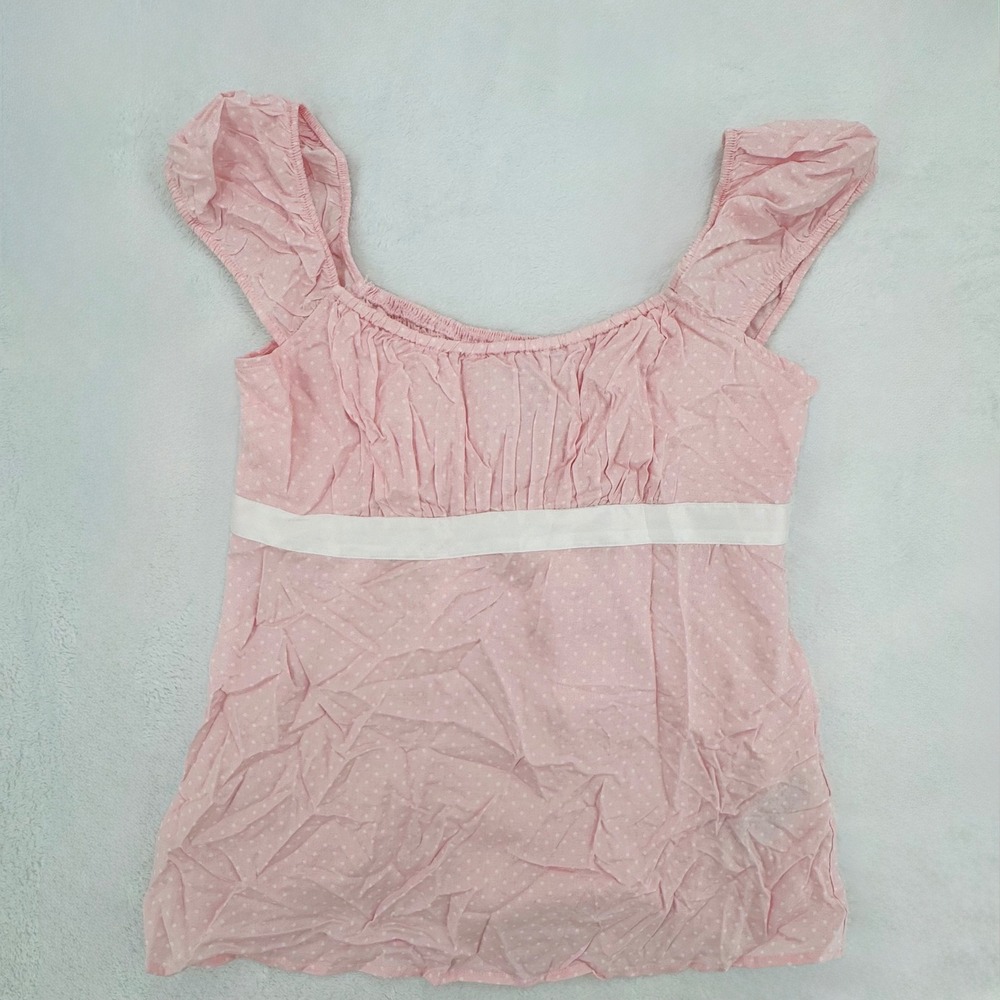 Hollister Pink Polka Dot Satin Band Empire Waist Babydoll Top Sz Medium Coquette